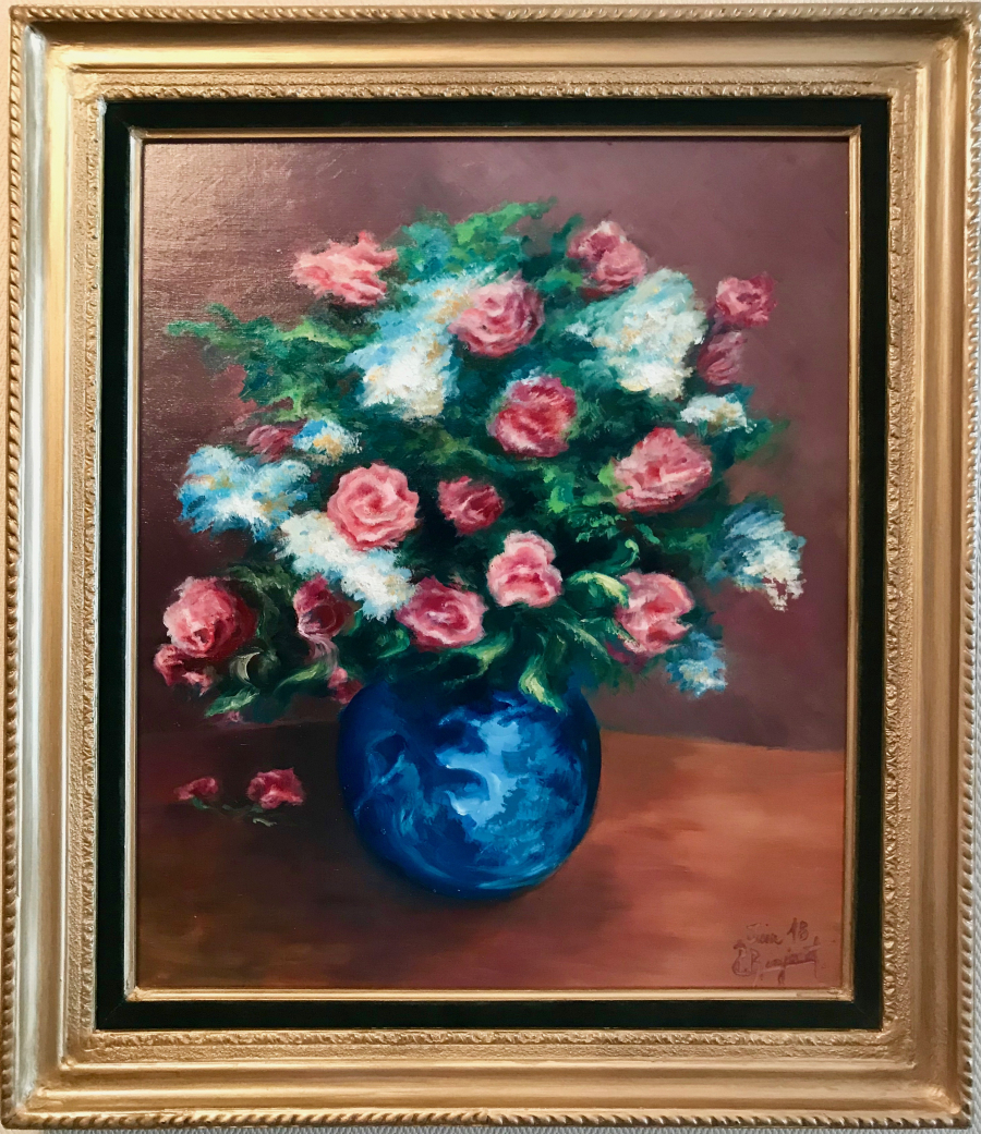 Fleurs au vase bleu - Huile sur toile 10F - Juin 2018