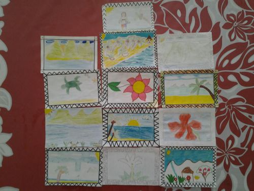 dessins remis à  Jeanne et Nans par les élèves  lors de leur intervention à  l'école  primaire