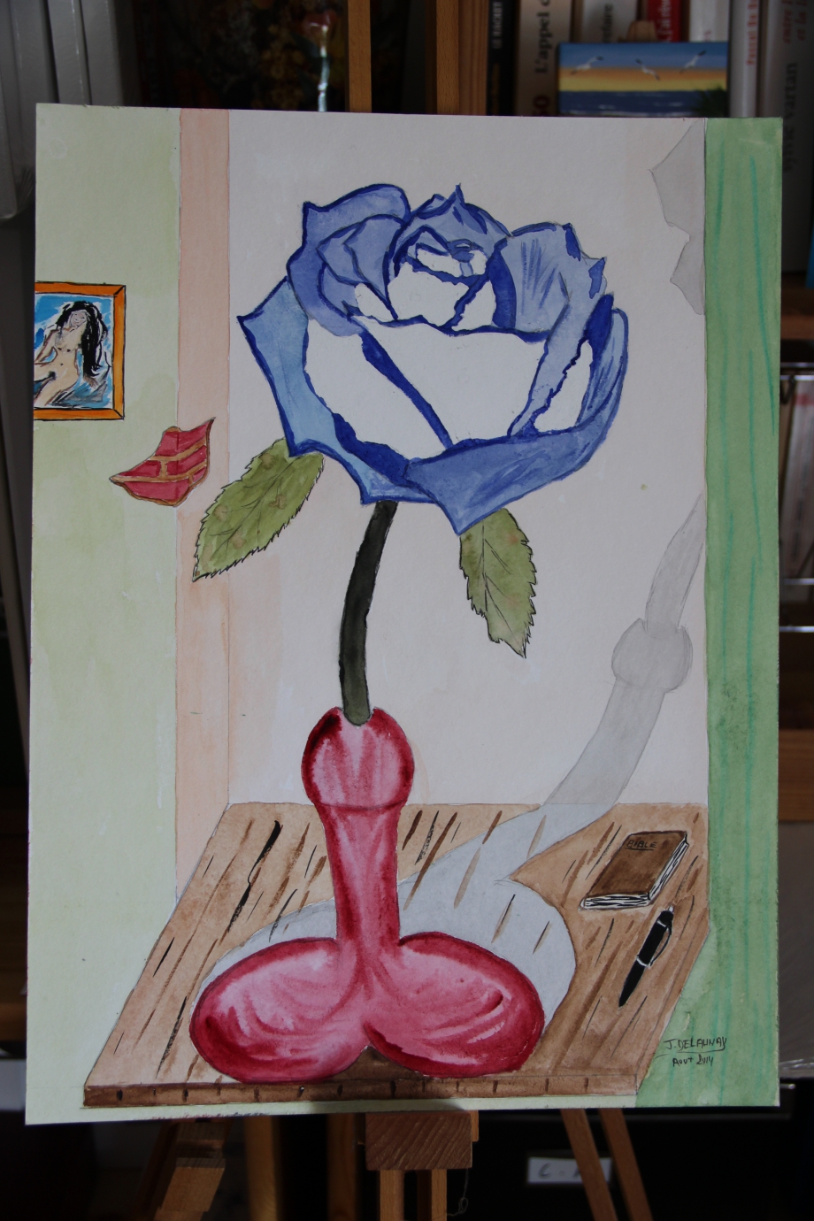 2014-08 ROSE BLEUE et son SOLIFLORE aquarelle papier dessin 30x40.JPG