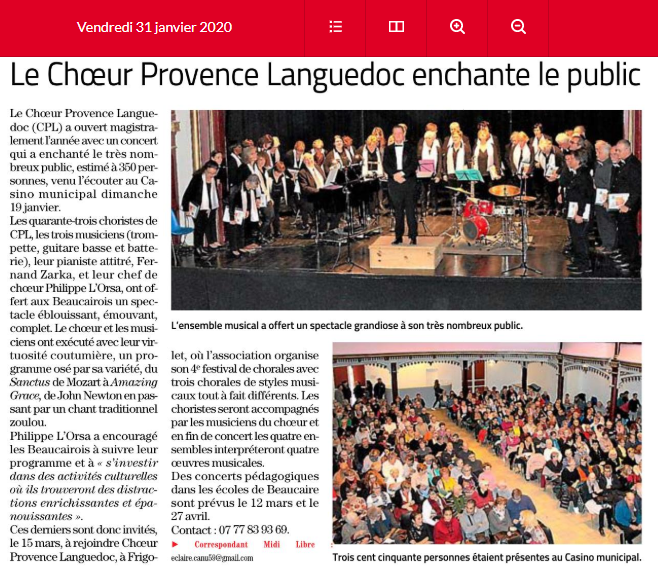 CHOEUR PROVENCE LANGUEDOC CONCERT NOUVEL AN 31 JANVIER 2020 P