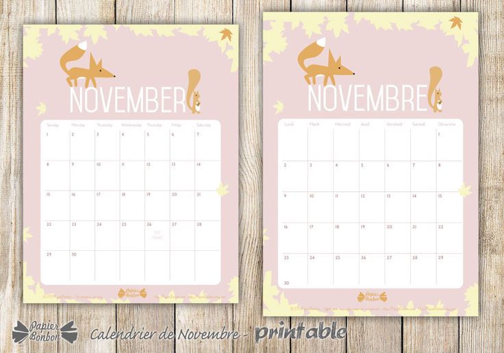 calendrier novembre par papier bonbon