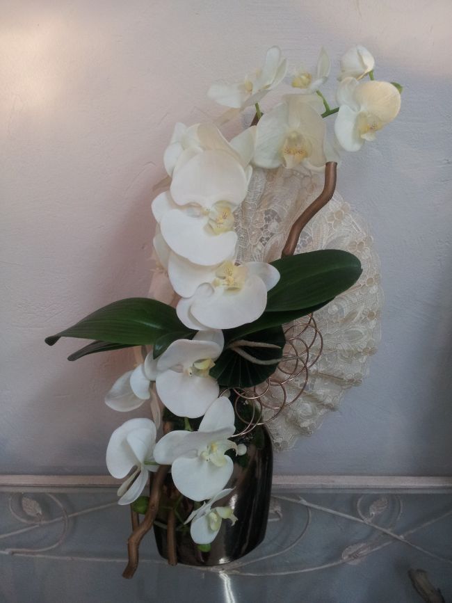 Eventail et orchidées...60cm