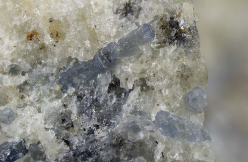 Saphir, champ 4,5 mm. Dôme de Menoyre, Menet. Dans les enclaves d'anorthoclasites des trachytes du volcan.