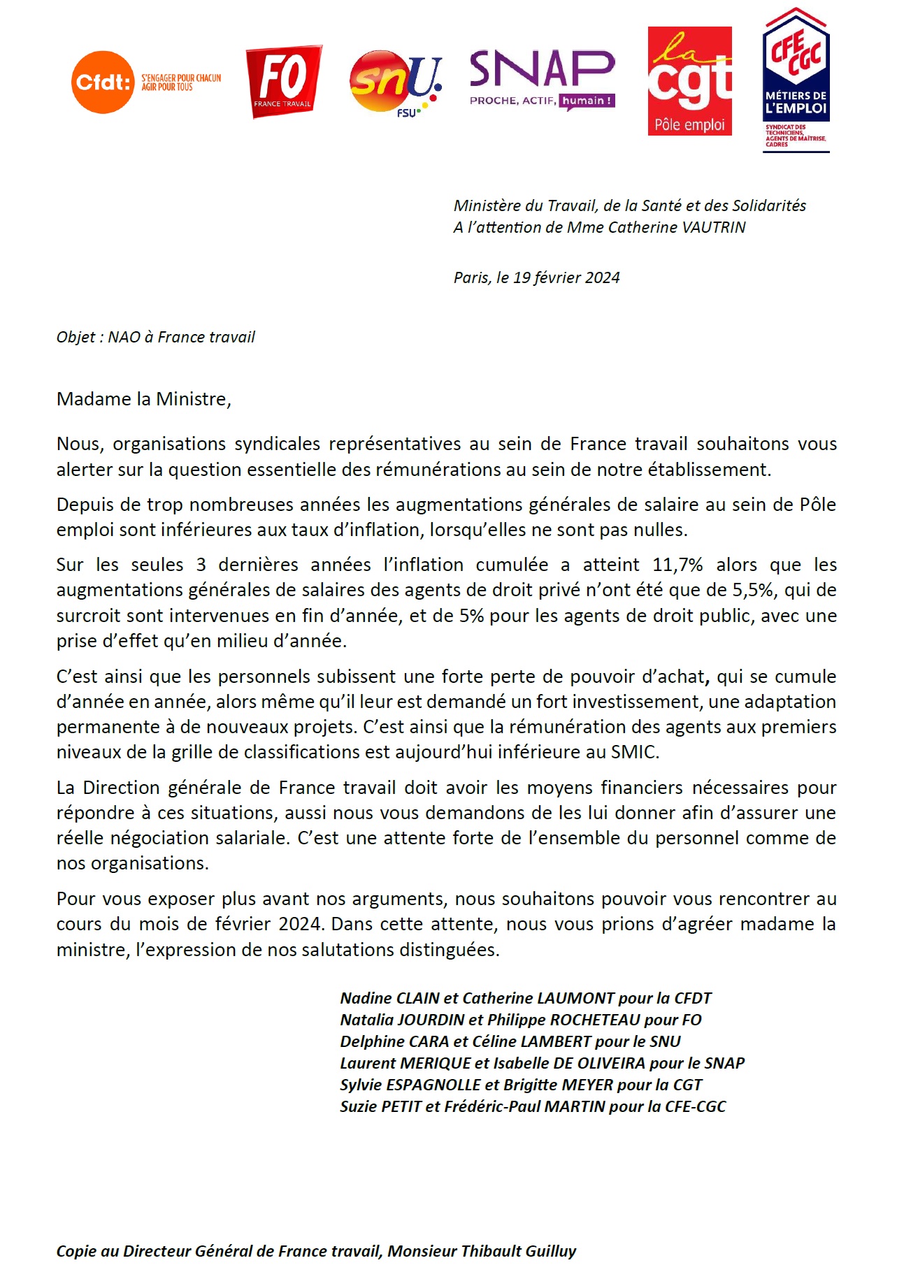 Courrier ministre NAO