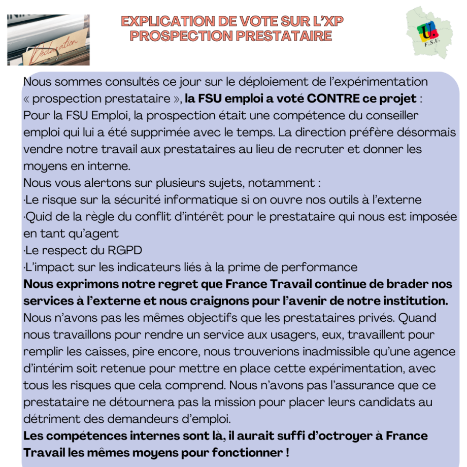 Décla Explication vote  Prospection prestataire  