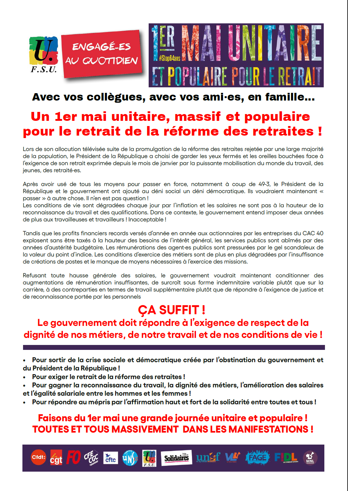 Tract FSU 1er Mai 2023