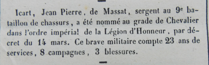 Légion d'honneur à Massat L'Ariégeois du 26-3-1864.PNG