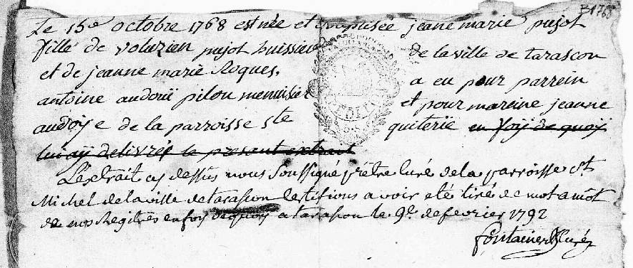 Tarascon paroisse ste Quitterie un Voluzien 1768.PNG