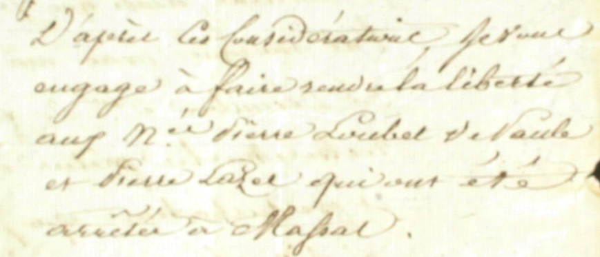 Liberté demandée pour Pierre Loubet et Lazès 13-1-1810.PNG