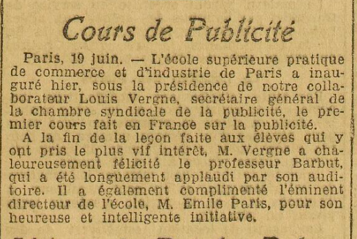 cours de publicité première en France 20-6-1908.png