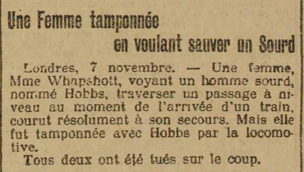 tamponnée pour sauver un sourd Londres 8-11-1913.png