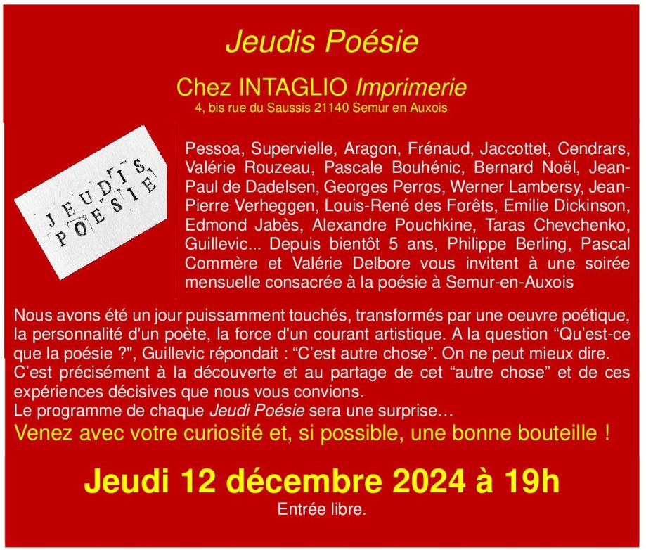 Jeudis Poésie 12 décembre 2024 