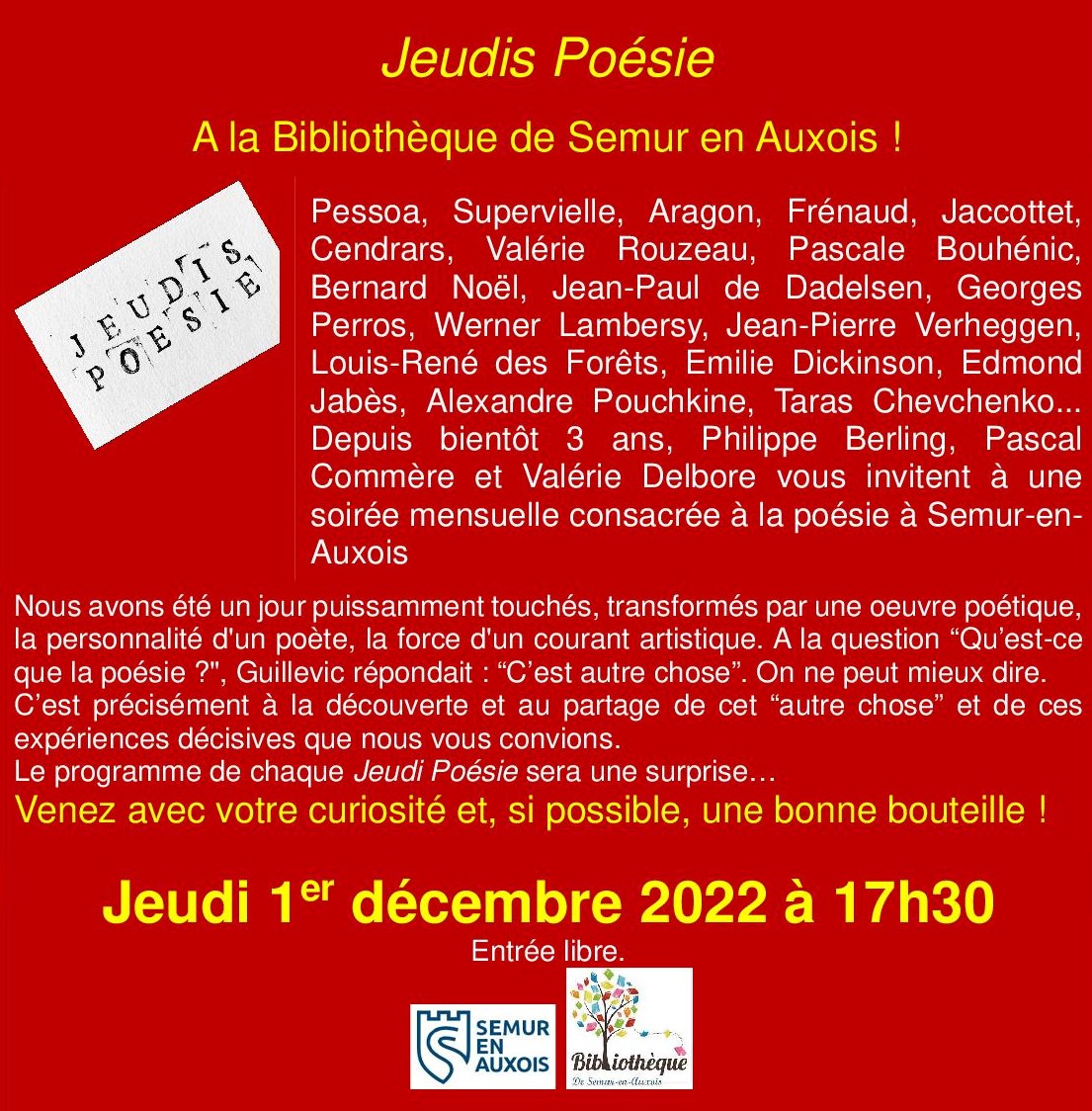 Jeudis Poésie 1er décembre  2022 