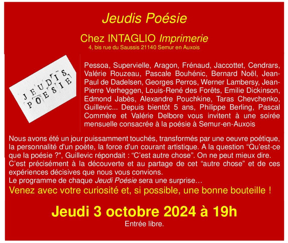 Jeudis Poésie 3 octobre 2024 