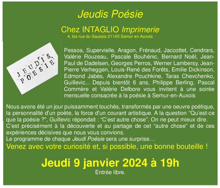 Jeudis Poésie 9 janvier 2025 