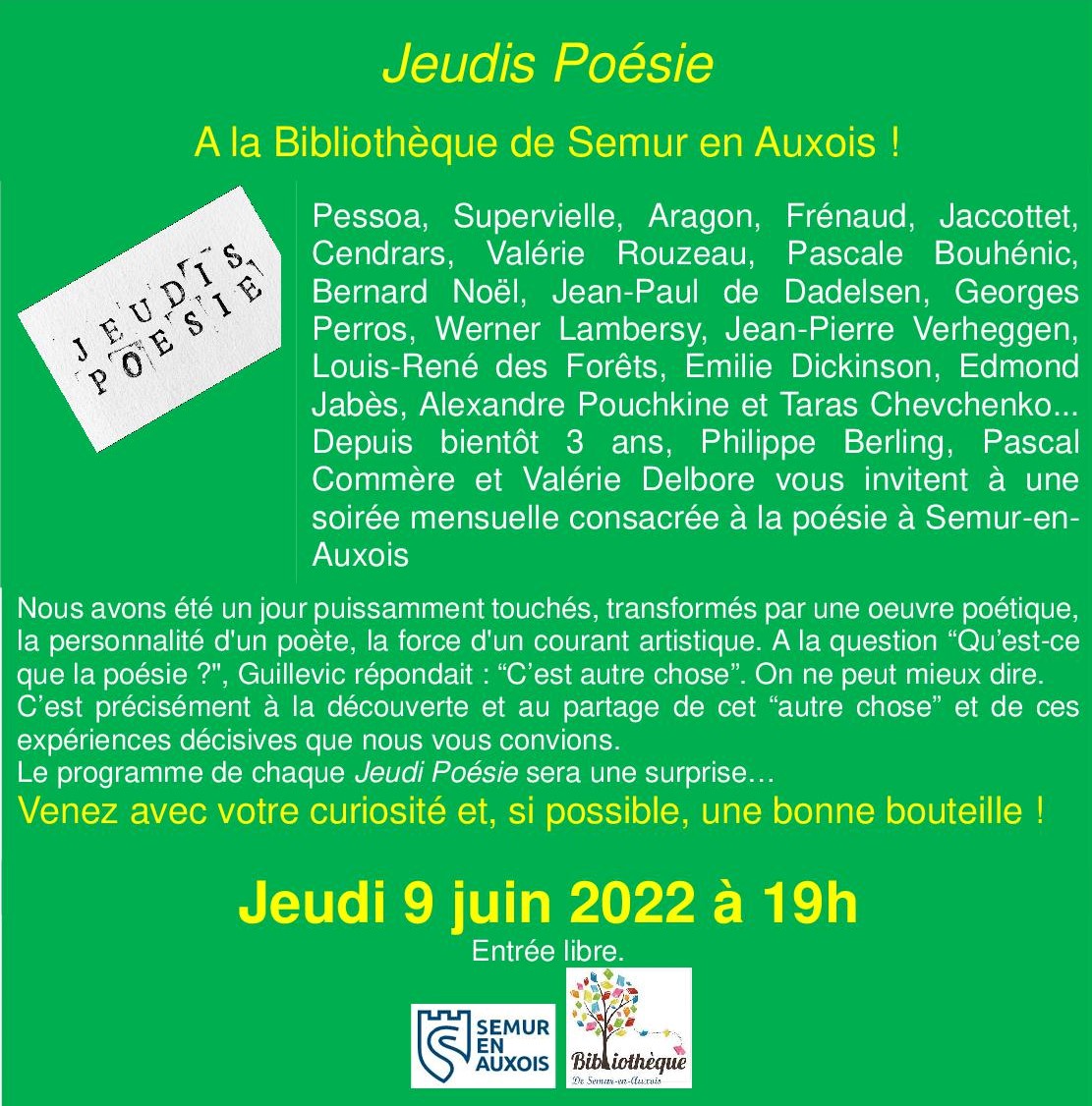 Jeudis Poésie 9 juin 2022 
