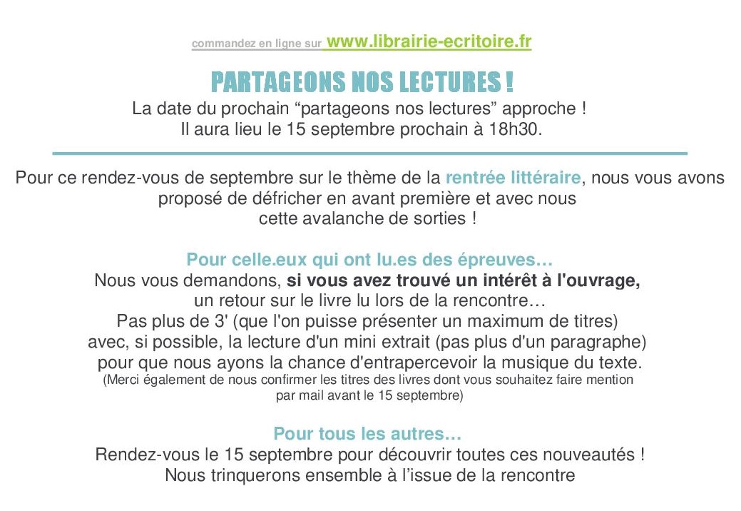 Partageons nos lectures ! le 15 septembre