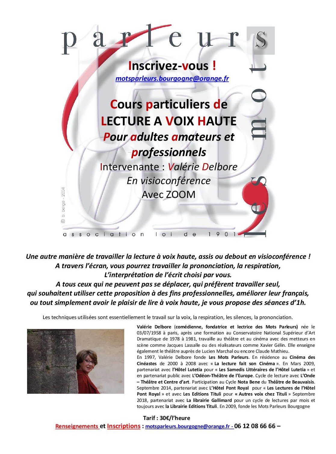 Zoom cours particuliers lecture à voix haute  2021 