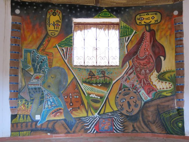 LE  BAIN  DE  LUMIERE,  huile  sur mur de case africaine, 3 m 15 x 2 m 9, Théâtre de l' Engouement