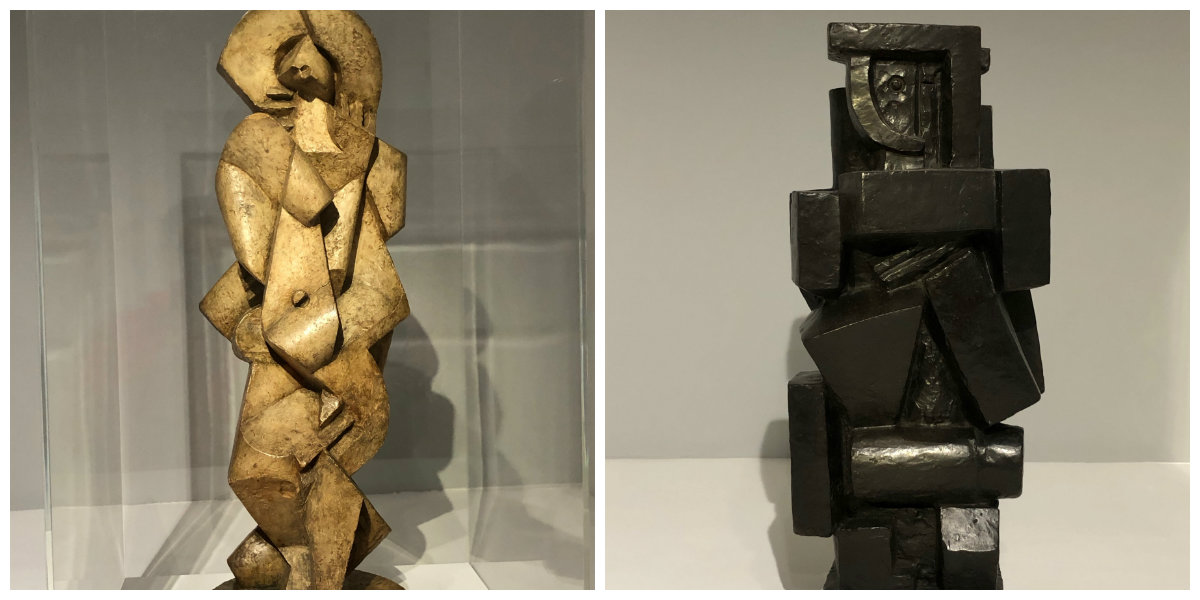 à gauche Jacques Lipchitz : baigneuse III - 1917
à droite Alberto Giacometti : Figure (dite cubiste) I - vers 1926