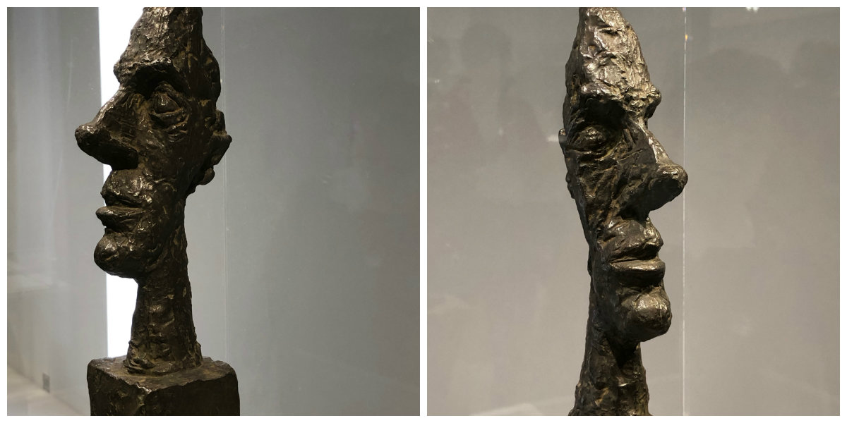 Tête sur socle (dite tête sans crâne)
vers 1958
Il s'agit de la même sculpture vue des deux profils