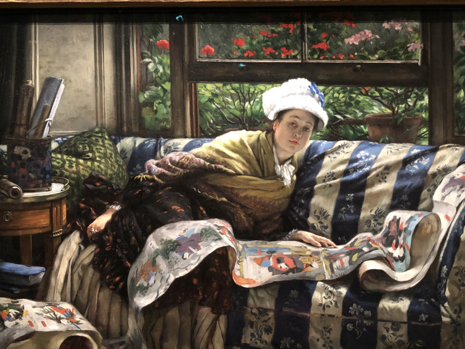 Le rouleau japonais
1873
Ottawa, National Gallery of Canada

Mon tableau préféré de cette exposition, le rendu du canapé et du rouleau est magnifique