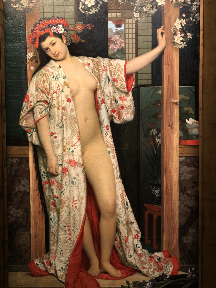 Japonaise au bain
1864
Dijon, Musée des Beaux-Arts

Ce tableau traduit la vision fantasmée du Japon qu'un peintre peut avoir à Paris au début des années 1860
La femme, qui n'est pas du tout japonaise, est parée d'un grand kimono.
Ce tableau est l'un des rares 
