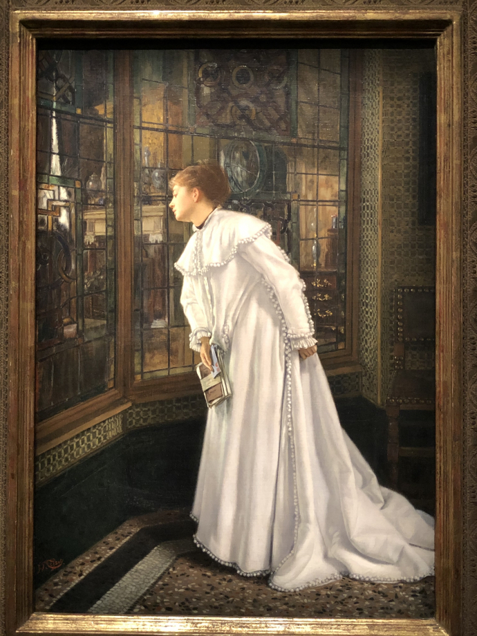 Jeune femme en blanc dans le vestibule de ma maison de Paris dit aussi l'Escalier
1869
Collection Pérez Simòn