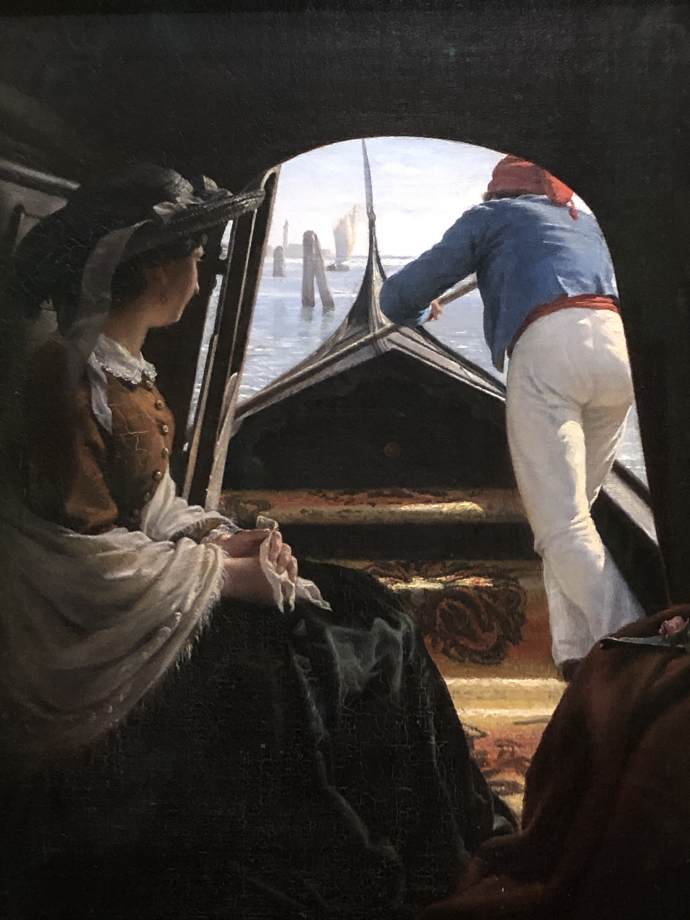 Avec un point de vue de l'intérieur de la gondole, le peintre met le spectateur dans la peau d'un touriste
