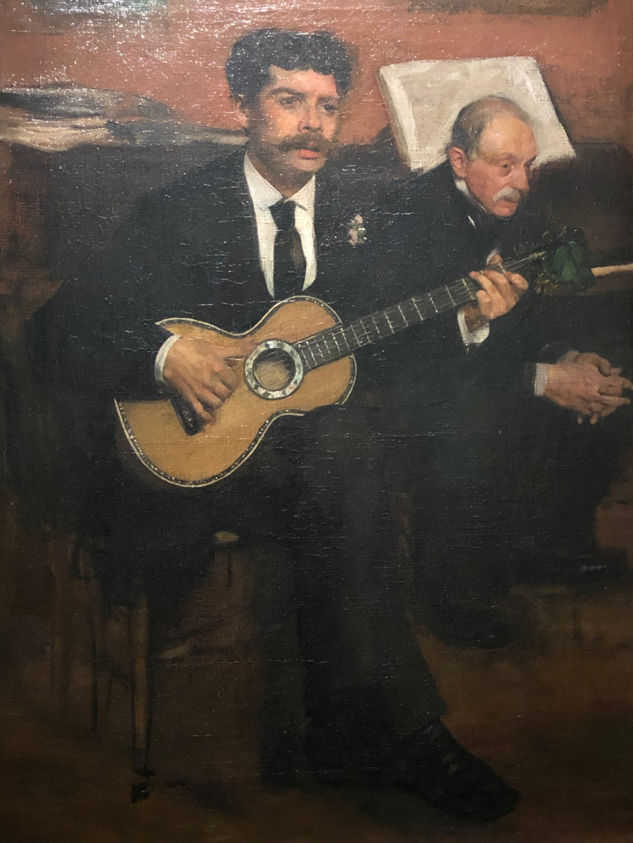 Lorenzo Pagans et Auguste De Gas (le père d'Edgar)
Vers 1871 1872
Paris, Musée d'Orsay
Auguste De Gas, héritier de la banque familiale, était un fervent amateur de musique et tenait salon dont ce tableau en est l'illustration. Le guitariste est Lorenzo Pagans, un ténor espagnol.