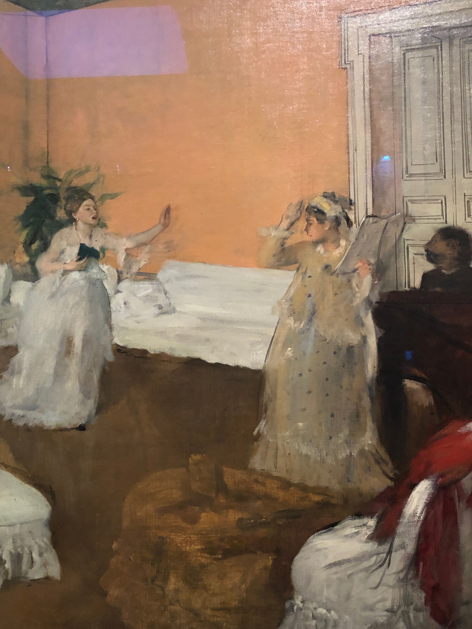 La Répétition de chant
vers 1869
Washington, House Collection, Dumbarton, Oaks
La jeune file en robe jaune, debout contre le piano, est probablement Marguerite, la soeur du peintre.