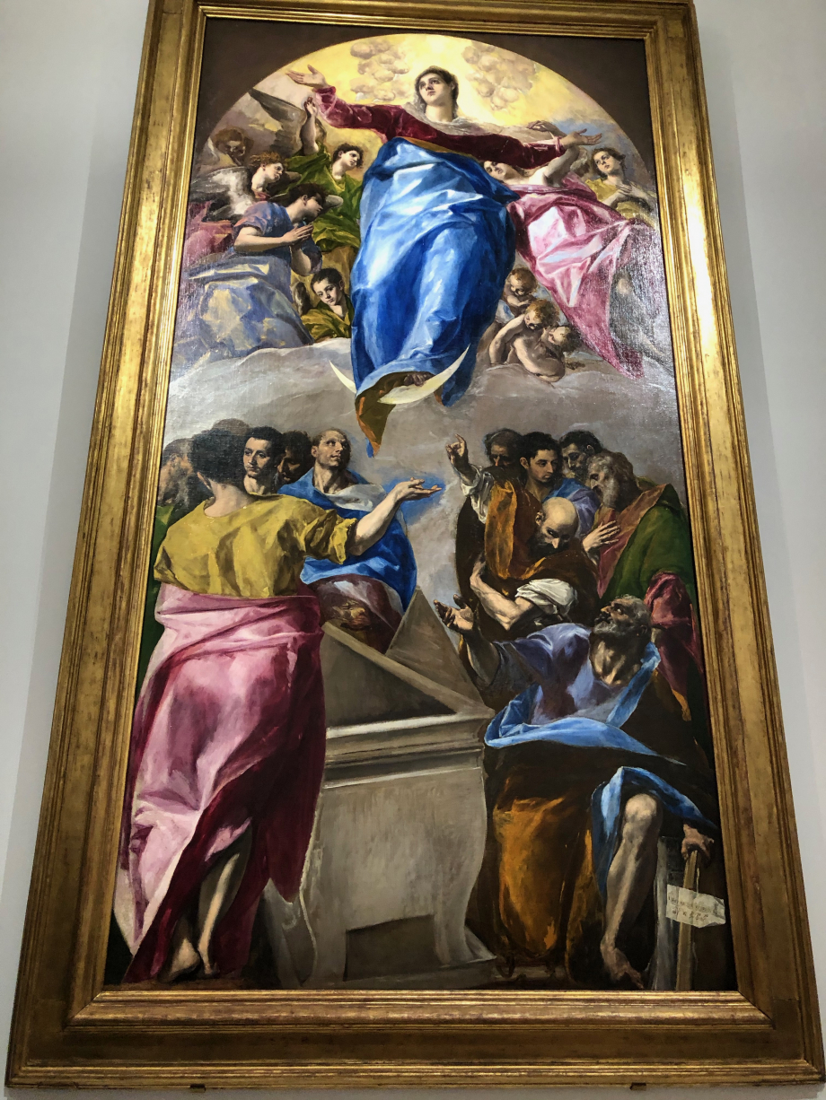 L'Assomption de la Vierge
1577 1579
Chicago, the Art Institute

La gigantesque toile de l'Assomption formait la partie principale du maître-autel de l'église de Santo Domingo el Antiguo, l'une des premières réalisations de Greco à son arrivée à Tolède. La commande incluait également des éléments sculptés ainsi que deux tableaux pour les autels latéraux dans le transept, l'un demeuré in situ, l'autre présent dans cette exposition.