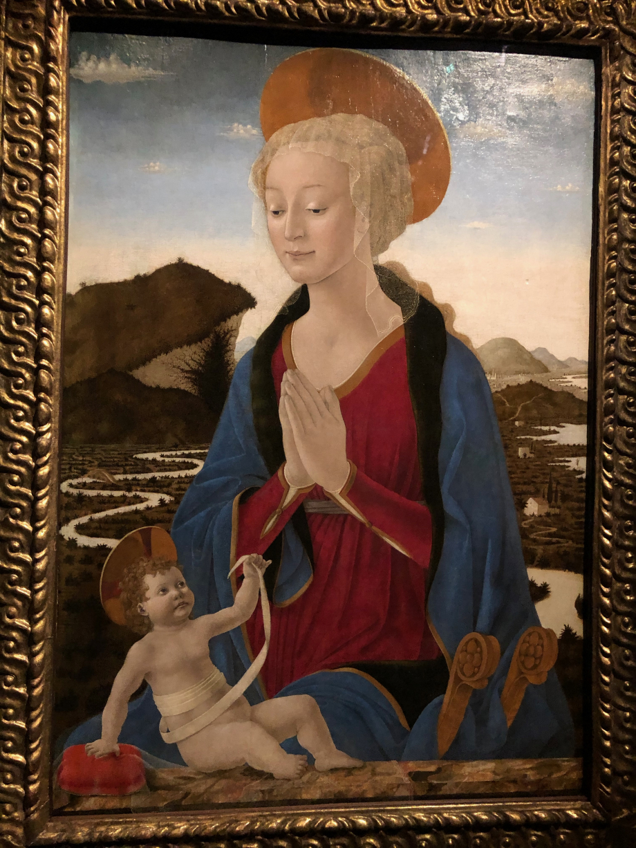 Alesso Baldovinetti
Vierge à l'Enfant
vers 1464
Paris, Musée du Louvre

Léonard put admirer à Florence les oeuvres d'Alesso Baldovinetti.
Cette majestueuse Madone, qui vient d'être restaurée offre un splendide paysage naturaliste évoquant le val d'Arno.