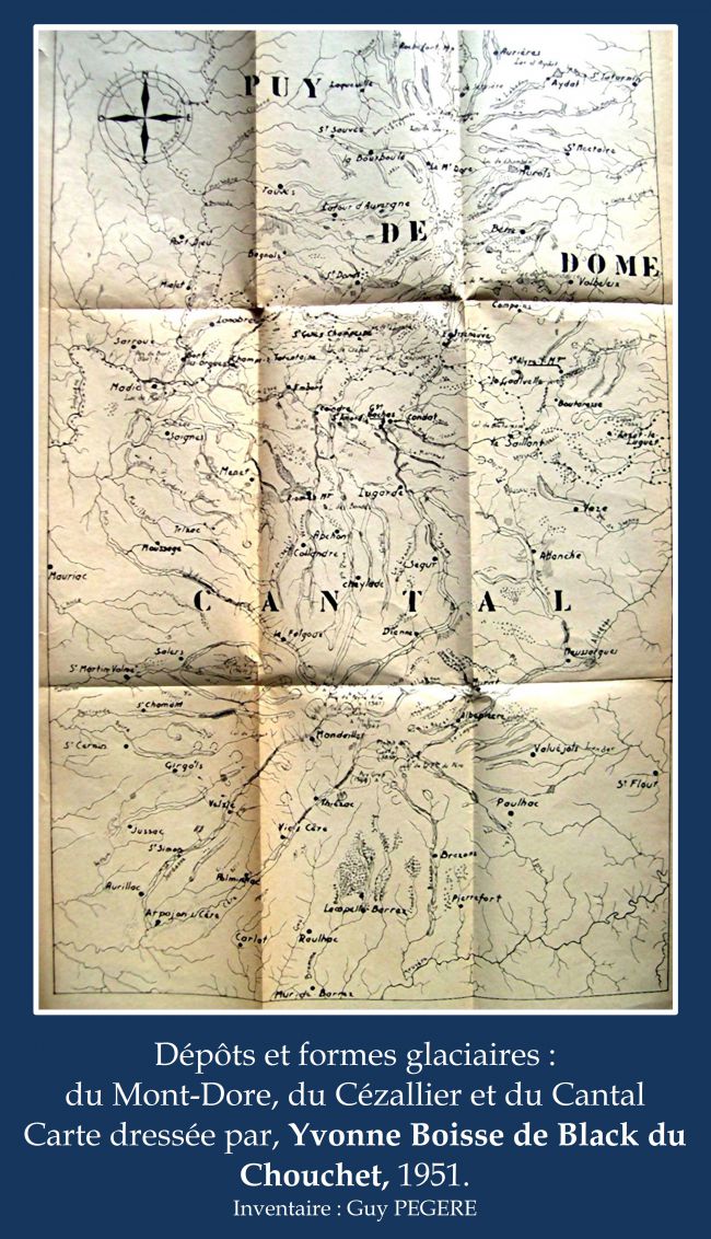 Carte dressée par Yvonne Boisse de Black du Chouchet 1951 sur les dépôts glaciaires- Inventaire : Guy PEGERE
