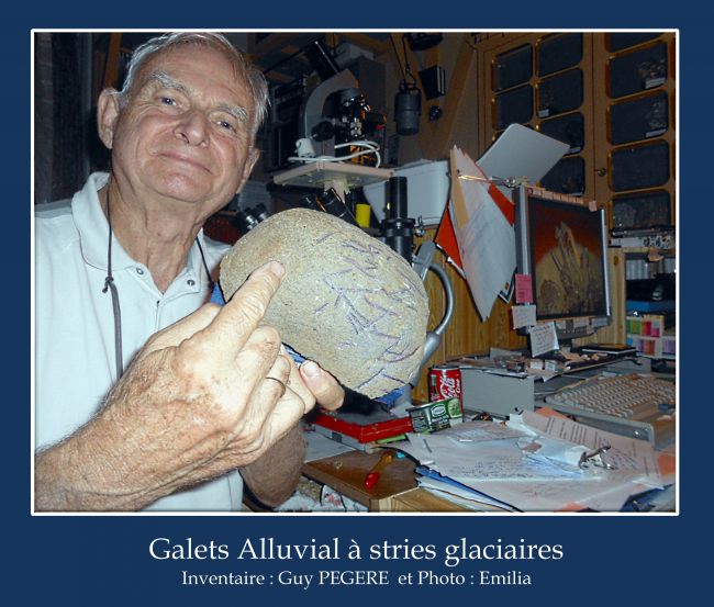 Galets Alluvial à stries glaciaires- Photo : Emilia