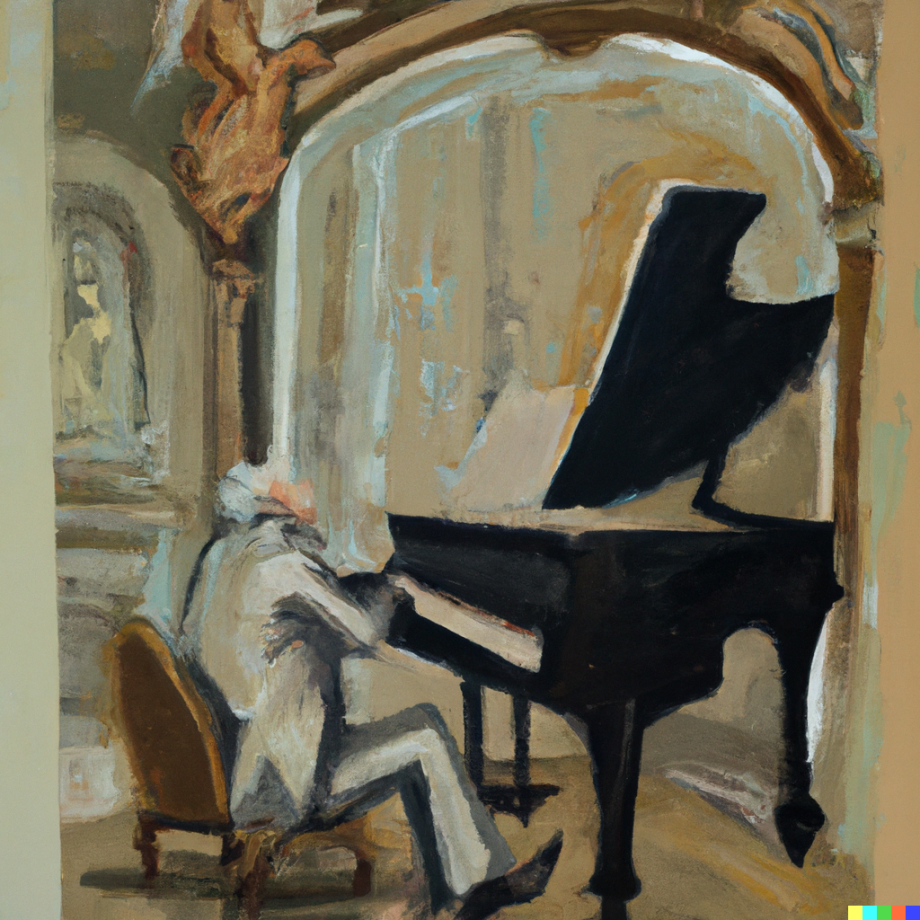 Une peinture dans le style ancien 2 représentant un vieil homme dans un vieil appartement très chic jouant sur un grand piano à queue.png