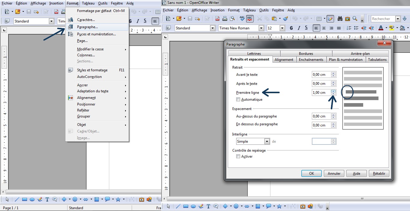 retrait et espacement avec OpenOffice ou LibreOffice
