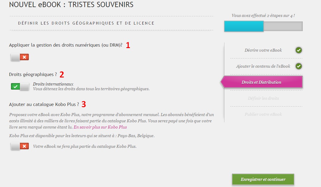définir les droits de distribution de son livre sur Kobo