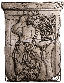 pilier_3b Un dieu gaulois identifié par l’inscription « ESUS » élague un arbre à l’aide d’une serpe..gif