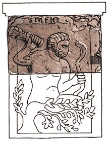 pilier_4b L’inscription « SMER[…] » permet d’identifier le dieu gaulois Smertrios levant une massue pour écraser un serpen.gif