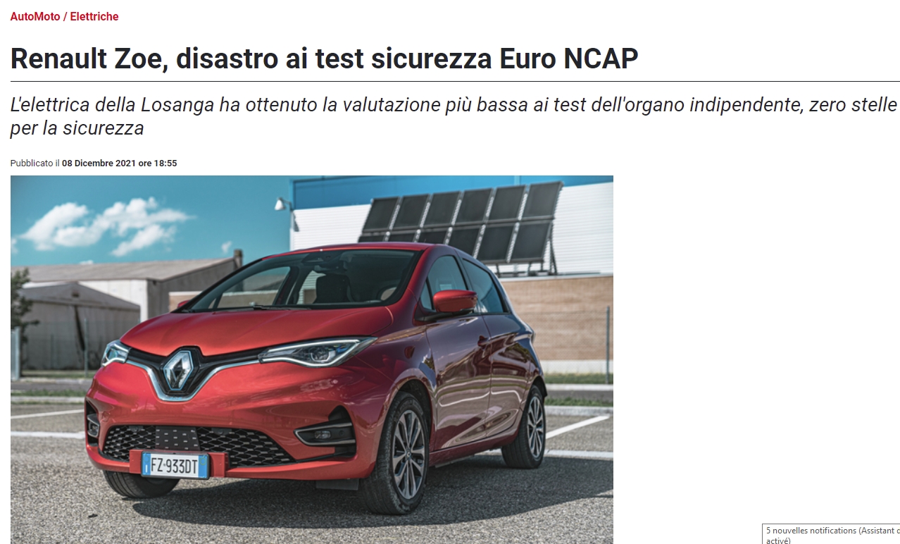 Renault Zoe dangereuse NCAP formulapassion 081221