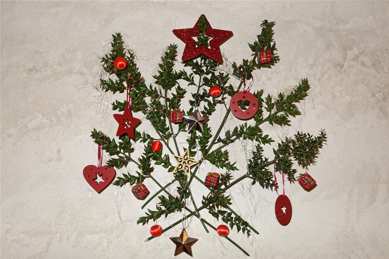 Le fragon bien vert et des étoiles rouges donnent une image de Noël tout à fait classique.