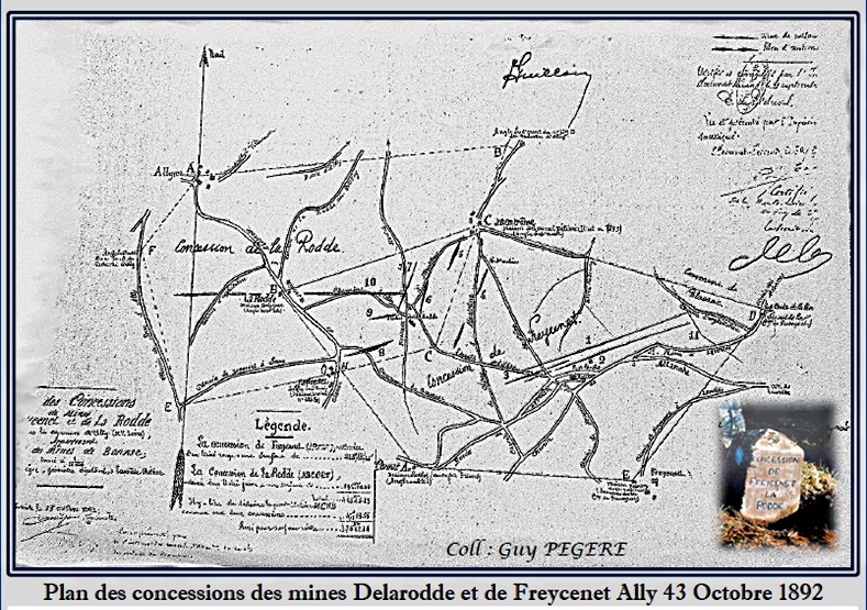 Plan octobre 1892 des concessions des mines De Larodde et de Freycenet Ally 43 inventaire et photo Guy PEGERE.jpg