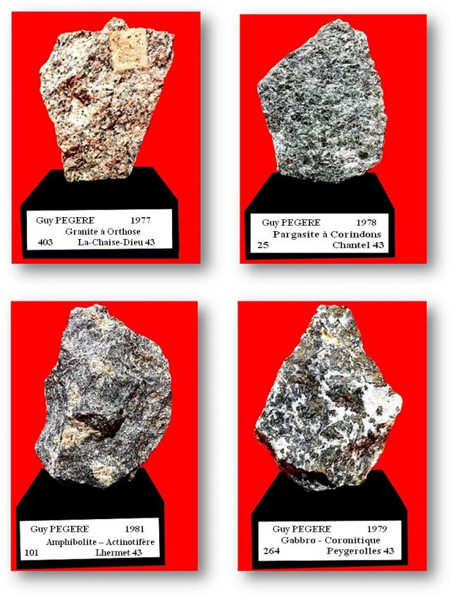 Granite à orthose-Pargasite à corindons-Amphibolite actinotifère-Gabbro coronitique - Inventaire et photos : Guy PEGERE