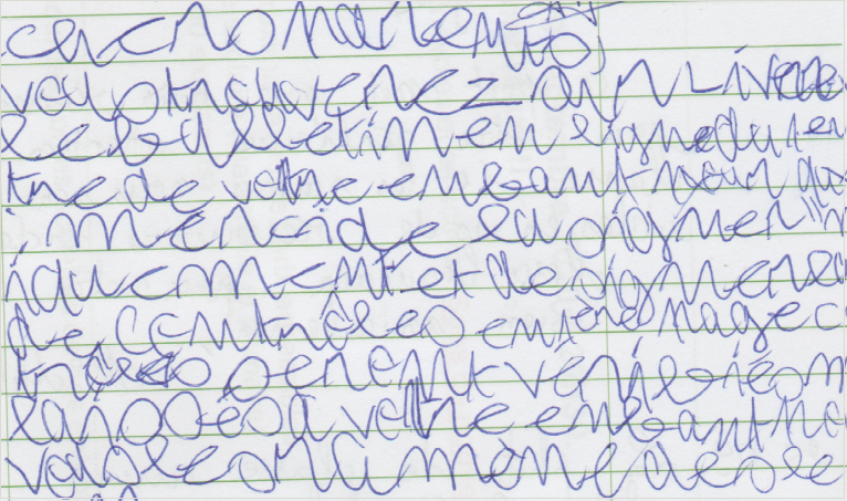 L'écriture de Yoan avant rééducation, sur son carnet de correspondance. 
Difficile pour les parents d'avoir accès à l'information...