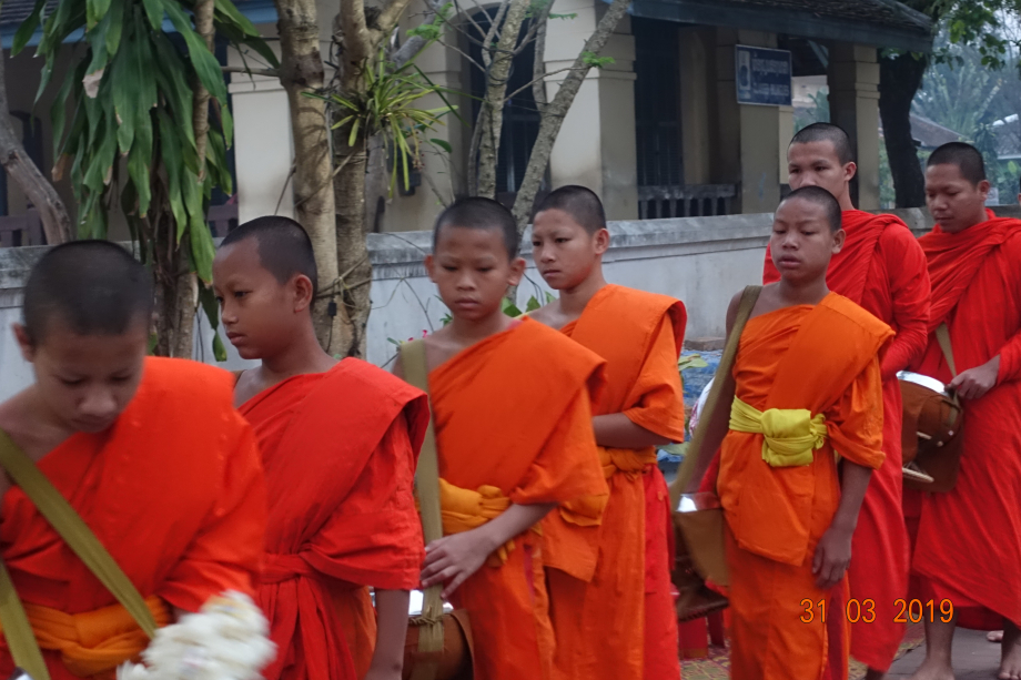 Le Tak Bat : cérémonie traditionnelle de quête des moines. Tous les matins, le moines sont 