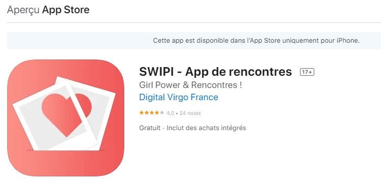 L’application SWIPI sur l’App Store
