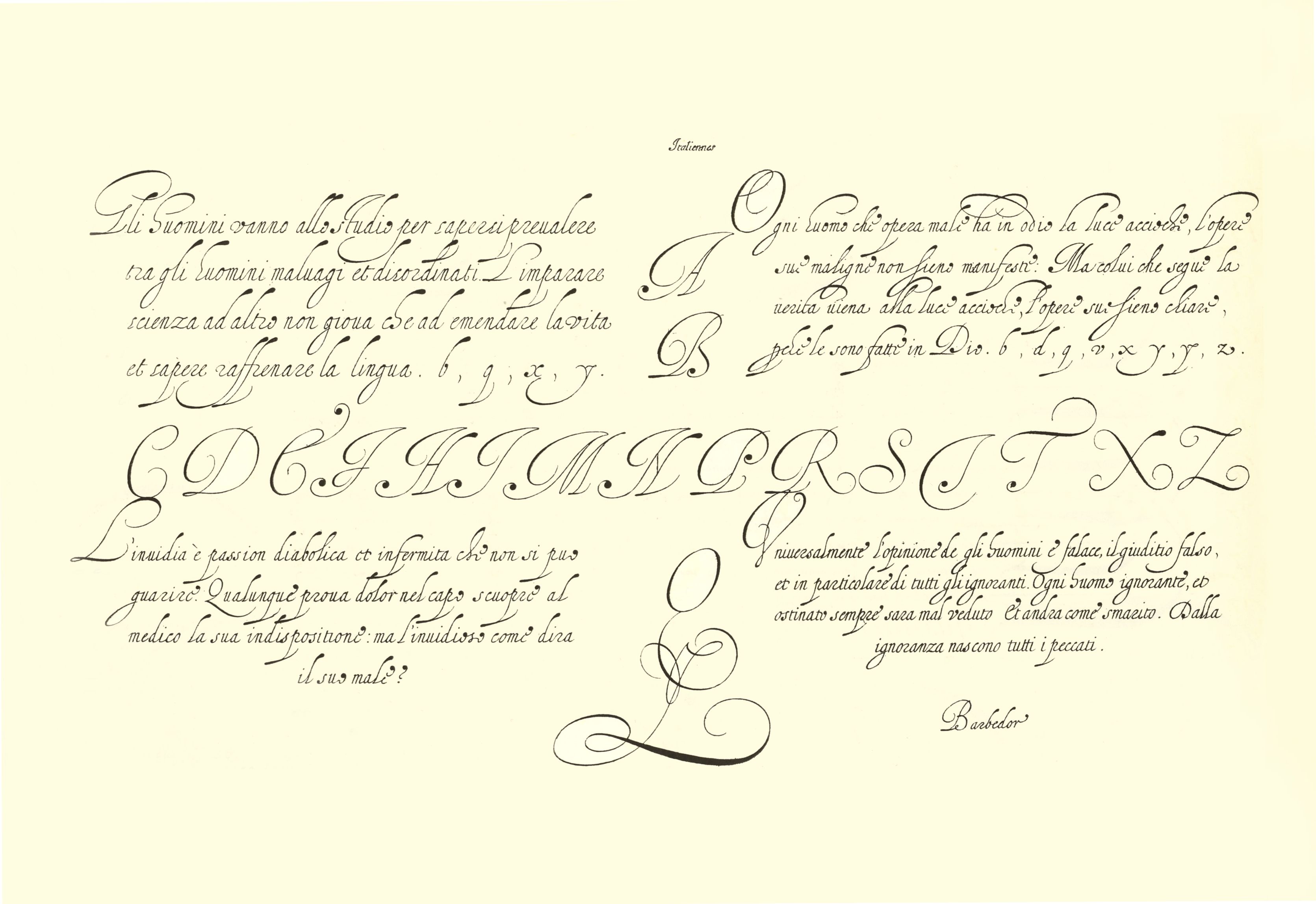 Exemple de lettre italienne par Louis Barbedor