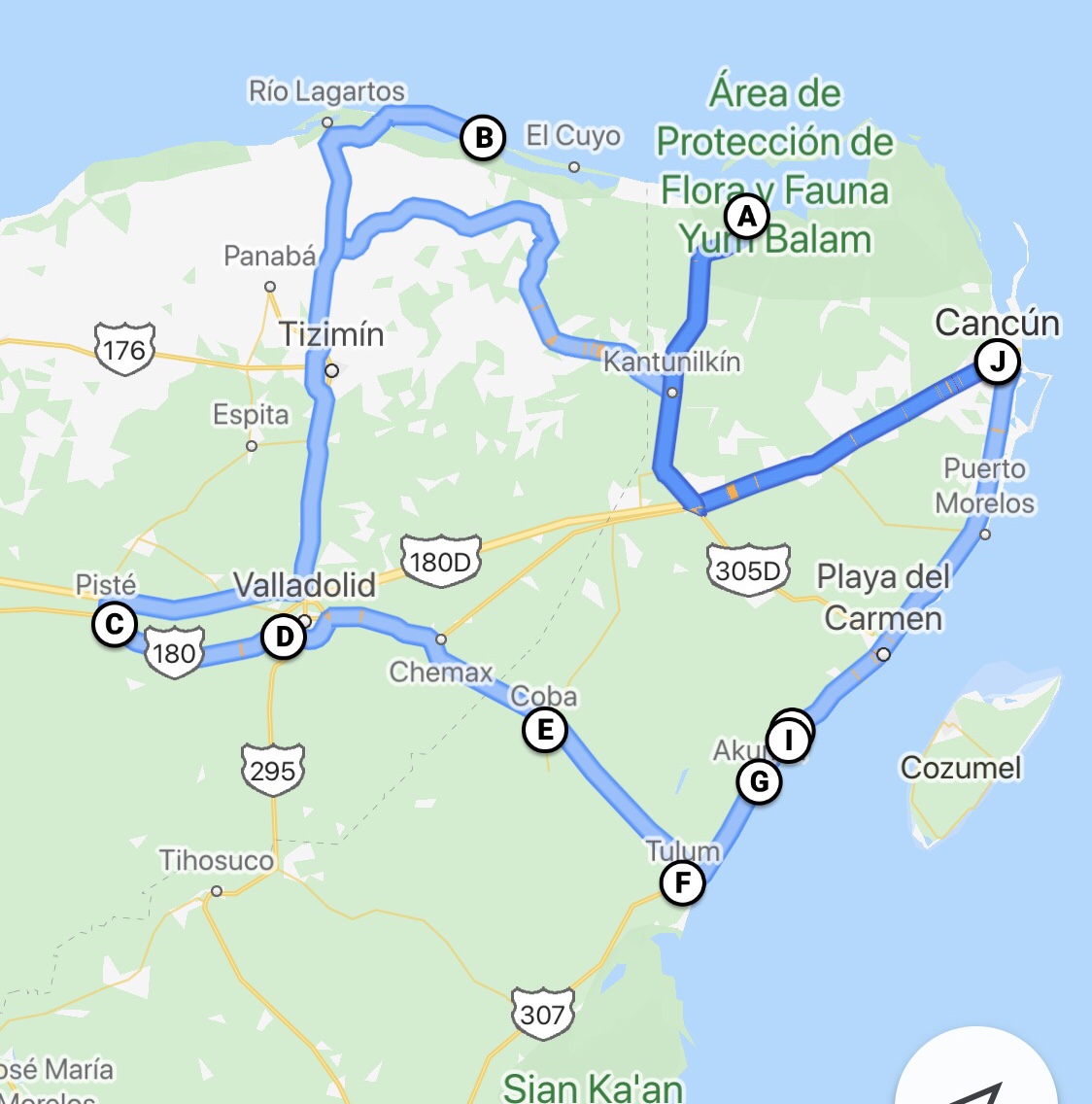 Notre plan Cancun - Chiquila - Holbox - Rio Lagertos et pink lake - Chichen Itza - Cenotes et Coba - Tulum et remontée vers Cancun