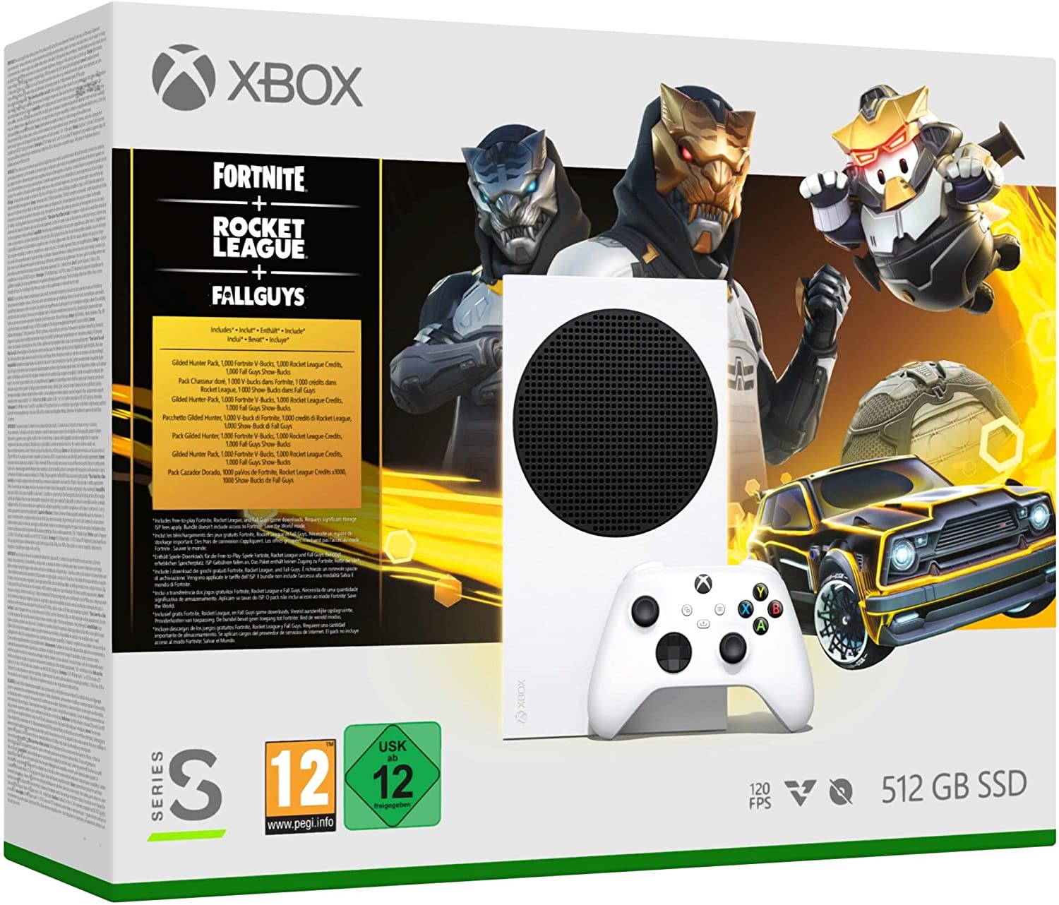 Xbox Series S  Pack Chasseur doré : Fortnite, Rocket League & Fall Guys -  Steelbook Jeux Vidéo